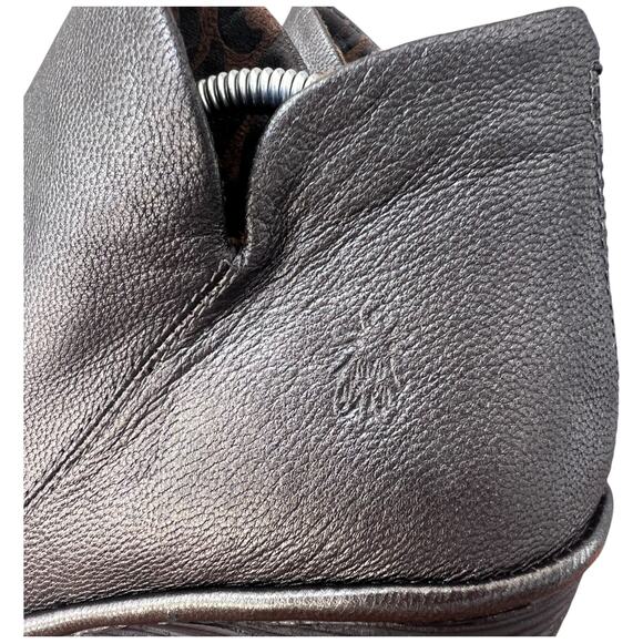 FLY LONDON Yip Women Sz 38 US 7.5-8 Wedge Bootie Black Oil Leather Ankle Zip - Picture 12 of 14